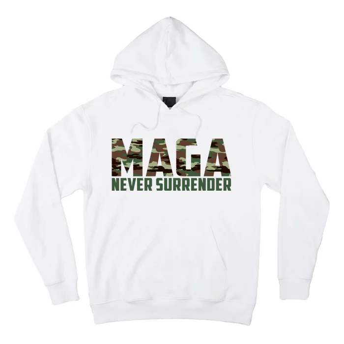 Green Camo Camouflage Trump Maga Never Surrender Usa July 4 Hoodie