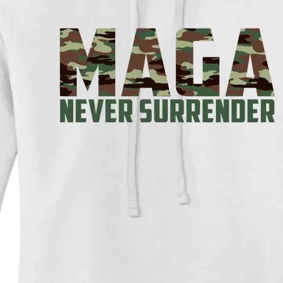 Green Camo Camouflage Trump Maga Never Surrender Usa July 4 Women's Pullover Hoodie