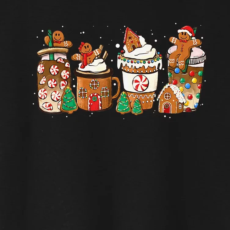 Gingerbread Cookie Christmas Coffee Cups Latte Drink Outfit Women's Crop Top Tee