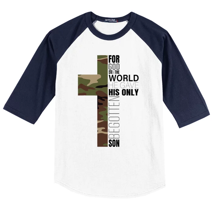 Green Camo Christian Cross Gifts John 316 Bible Verse Baseball Sleeve Shirt