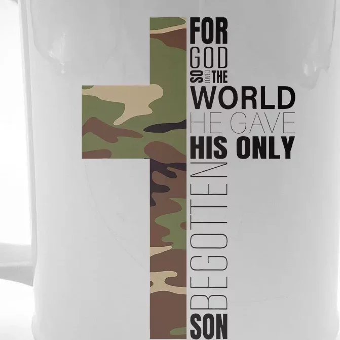 Green Camo Christian Cross Gifts John 316 Bible Verse Front & Back Beer Stein