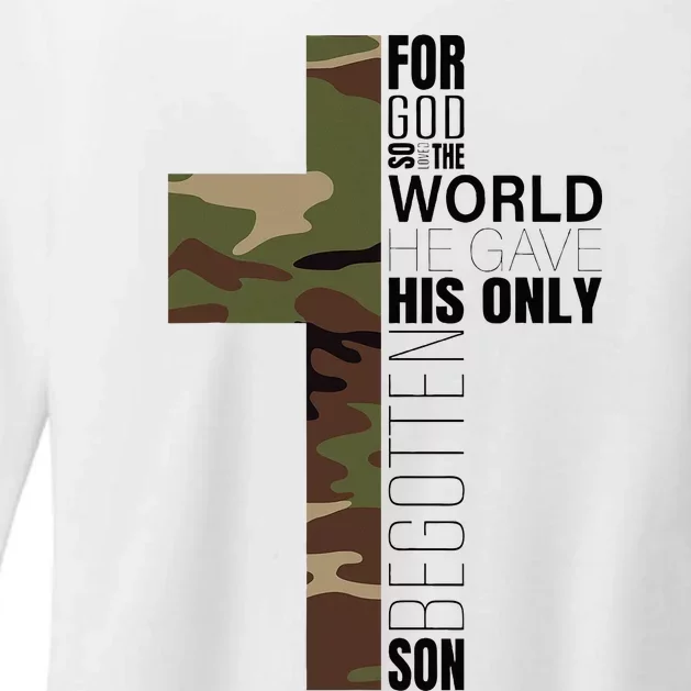 Green Camo Christian Cross Gifts John 316 Bible Verse Womens CVC Long Sleeve Shirt