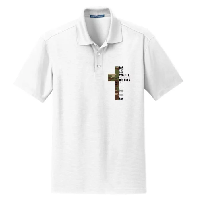 Green Camo Christian Cross Gifts John 316 Bible Verse Dry Zone Grid Performance Polo