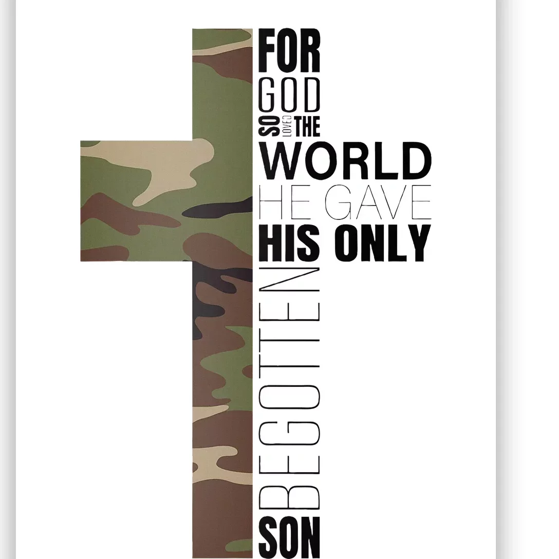 Green Camo Christian Cross Gifts John 316 Bible Verse Poster