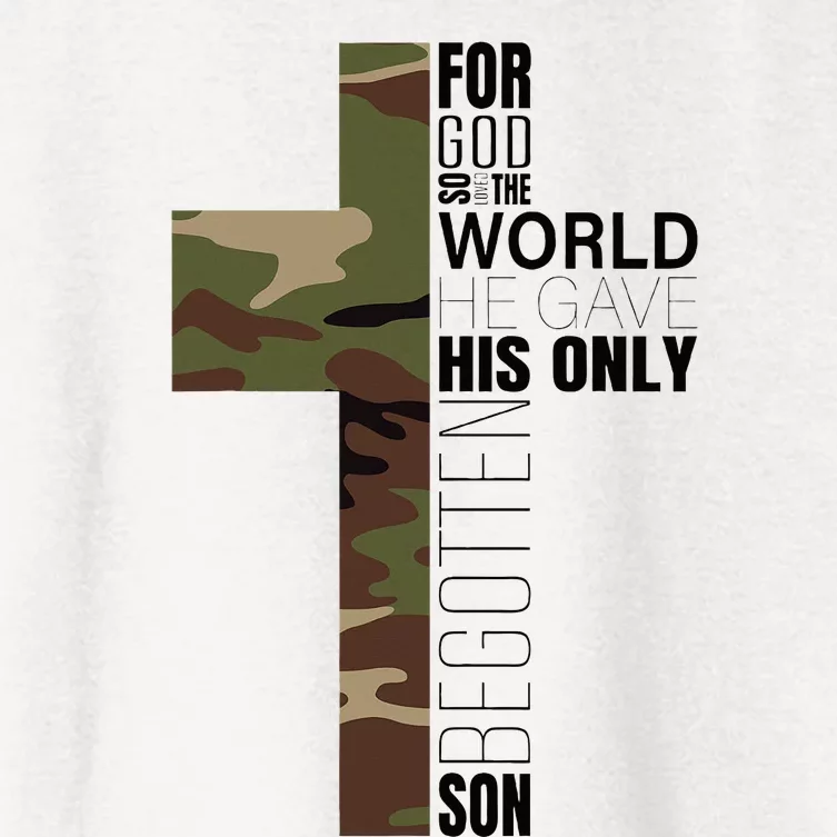 Green Camo Christian Cross Gifts John 316 Bible Verse Women's Crop Top Tee