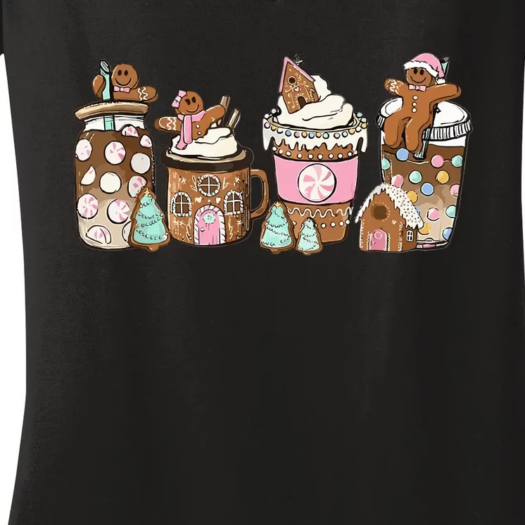 Gingerbread Christmas Coffee Lover Latte Drink Funny Xmas Women's V-Neck T-Shirt