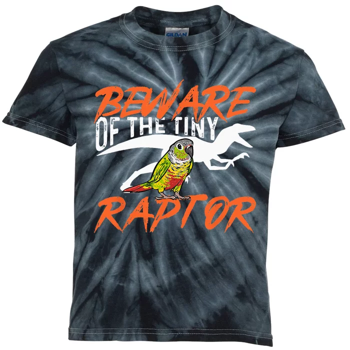 Green Cheek Conure Beware Of The Tiny Raptor Bird Conure Kids Tie-Dye T-Shirt