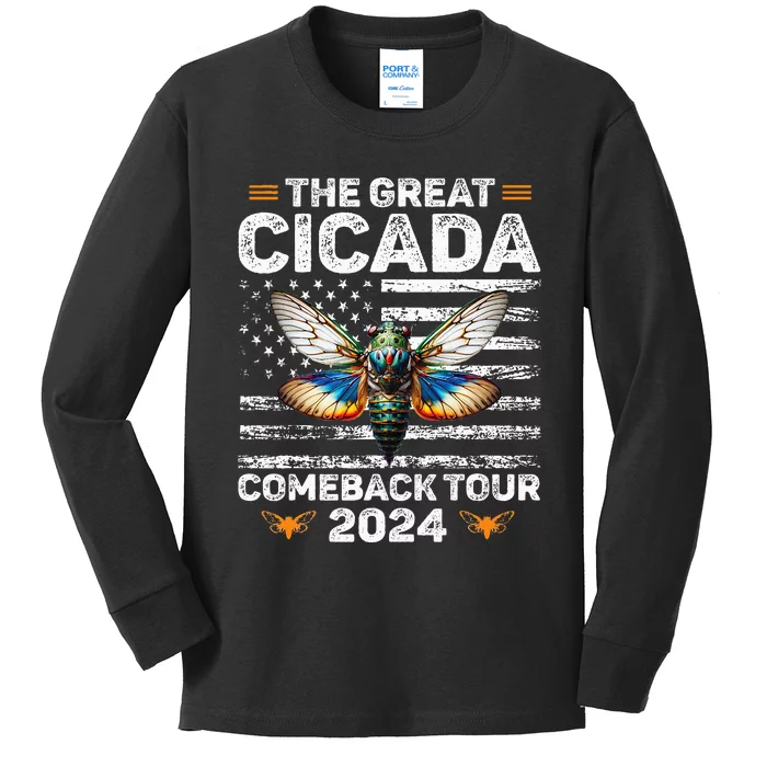 Great Cicada Come Back 2024 Cicada Invasion 2024 Kids Long Sleeve Shirt