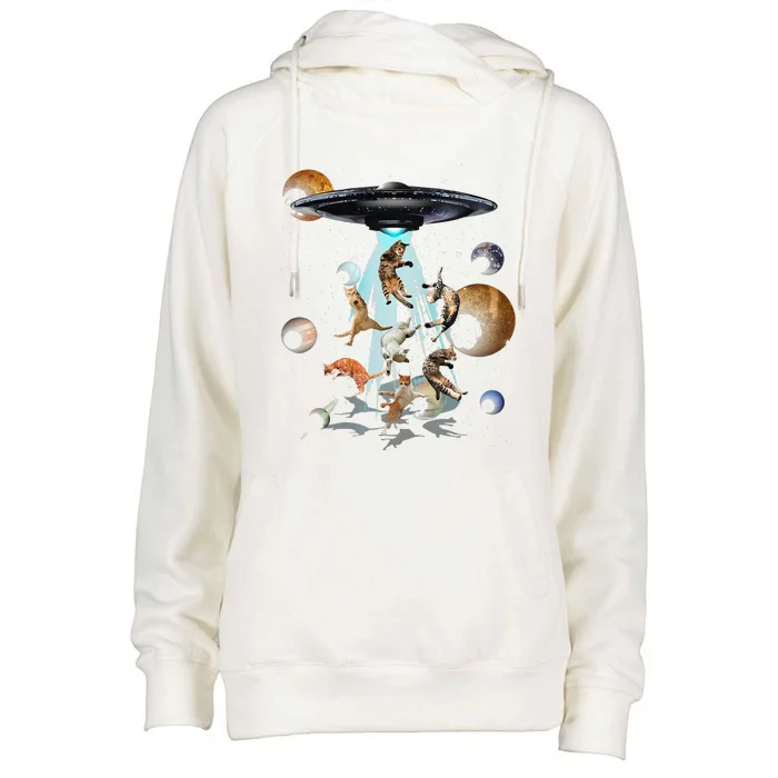 Galaxy Cat Cat UFO Apparel Womens Funnel Neck Pullover Hood