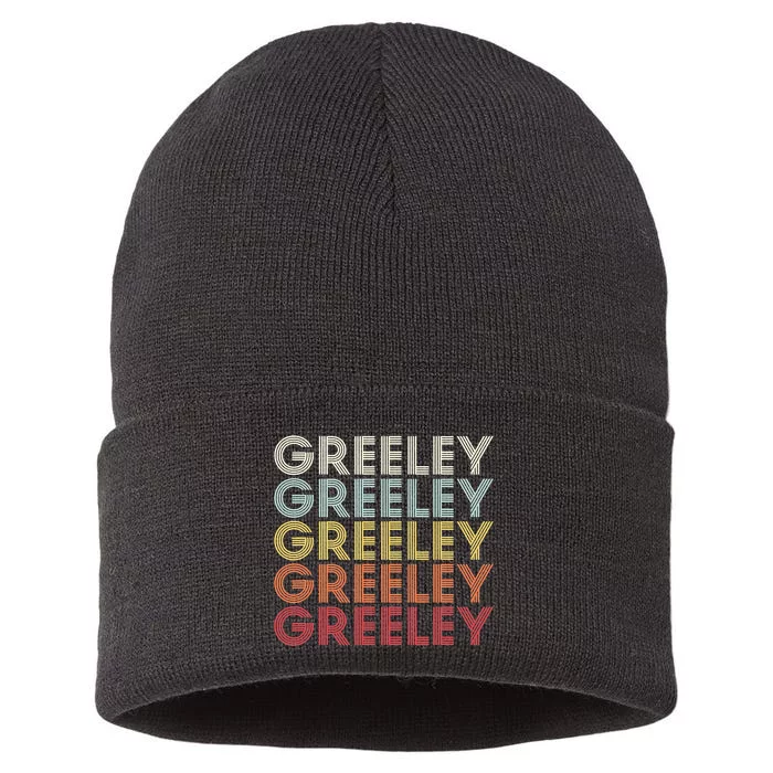 Greeley Colorado CO Varsity Style White Text Sustainable Knit Beanie