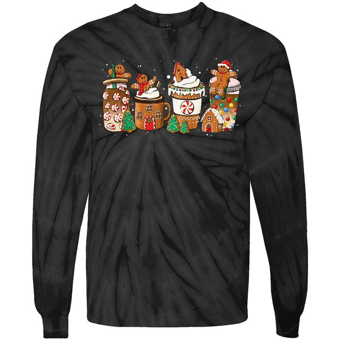 Gingerbread Cookie Christmas Coffee Cups Latte Drink Outfit Tie-Dye Long Sleeve Shirt