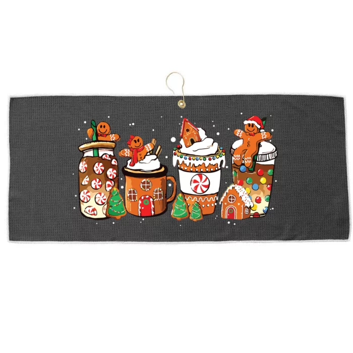 Gingerbread Cookie Christmas Coffee Cups Latte Drink Outfit Large Microfiber Waffle Golf Towel