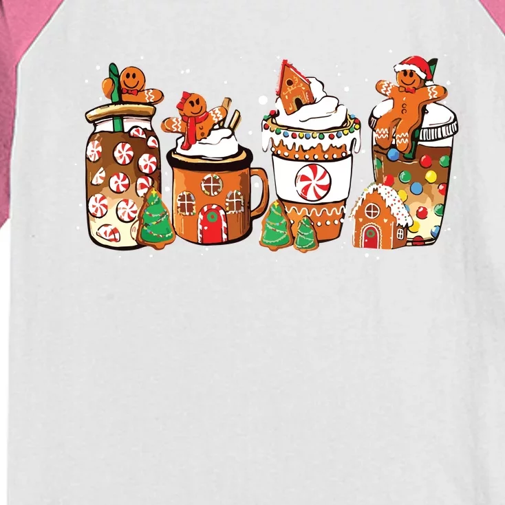 Gingerbread Cookie Christmas Coffee Cups Latte Drink Outfit Kids Colorblock Raglan Jersey