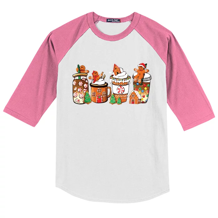 Gingerbread Cookie Christmas Coffee Cups Latte Drink Outfit Kids Colorblock Raglan Jersey