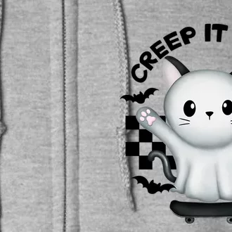 Ghost Cat Creep It Real Skateboarding Ghost Retro Halloween Gift Full Zip Hoodie