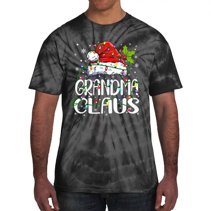 Grandma Claus Christmas Lights Pajama Family Matching Tie-Dye T-Shirt