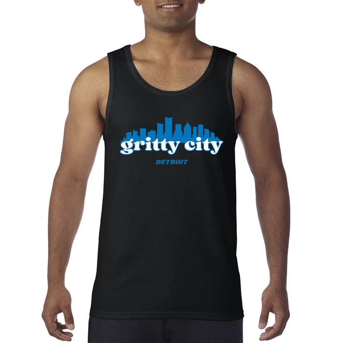 Gritty City Detroit Michigan Blue And White Tank Top