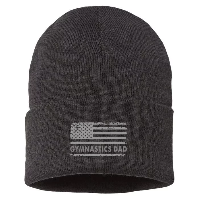 Gymnast Cheer Dad Gymnastics Dad Us Flag Gymnastic Lover Sustainable Knit Beanie