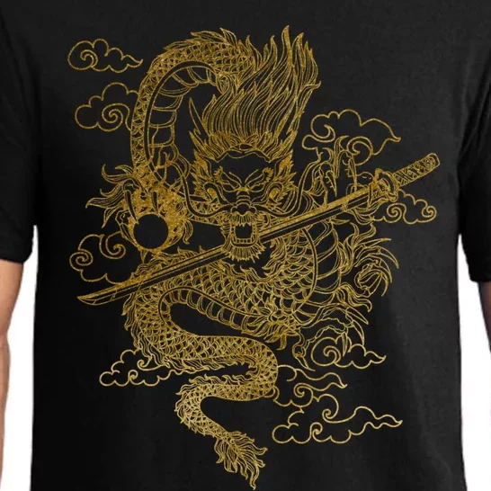 Gold Chinese Dragon With Black Background Pajama Set