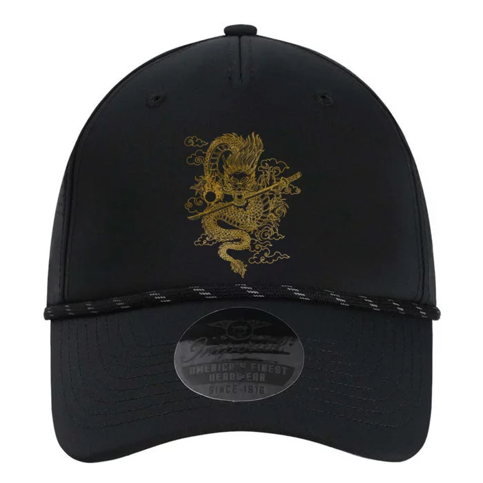 Gold Chinese Dragon With Black Background Performance The Dyno Cap