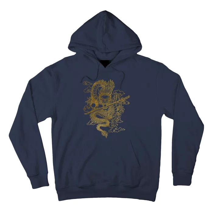 Gold Chinese Dragon With Black Background Hoodie