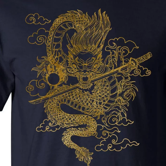 Gold Chinese Dragon With Black Background Tall T-Shirt