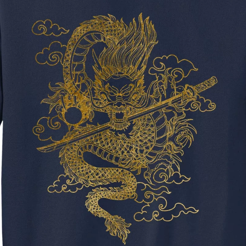 Gold Chinese Dragon With Black Background Tall Sweatshirt