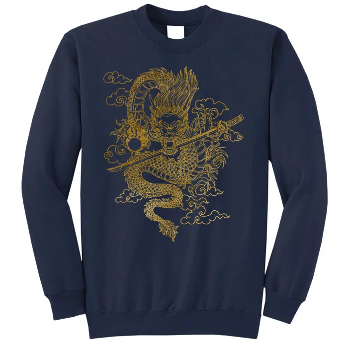 Gold Chinese Dragon With Black Background Tall Sweatshirt