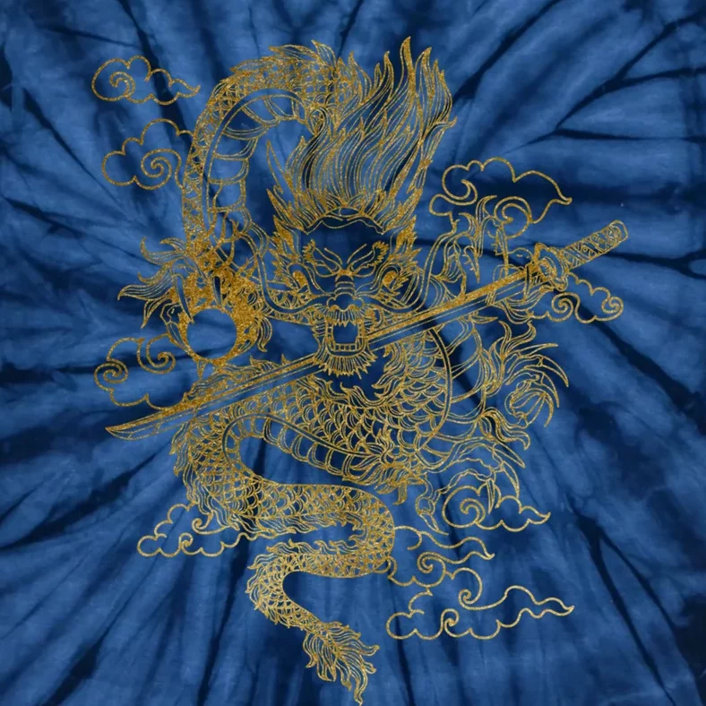 Gold Chinese Dragon With Black Background Tie-Dye T-Shirt