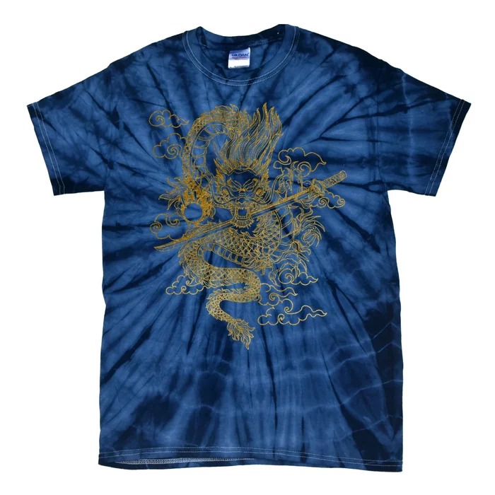 Gold Chinese Dragon With Black Background Tie-Dye T-Shirt