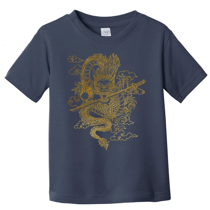 Gold Chinese Dragon With Black Background Toddler T-Shirt