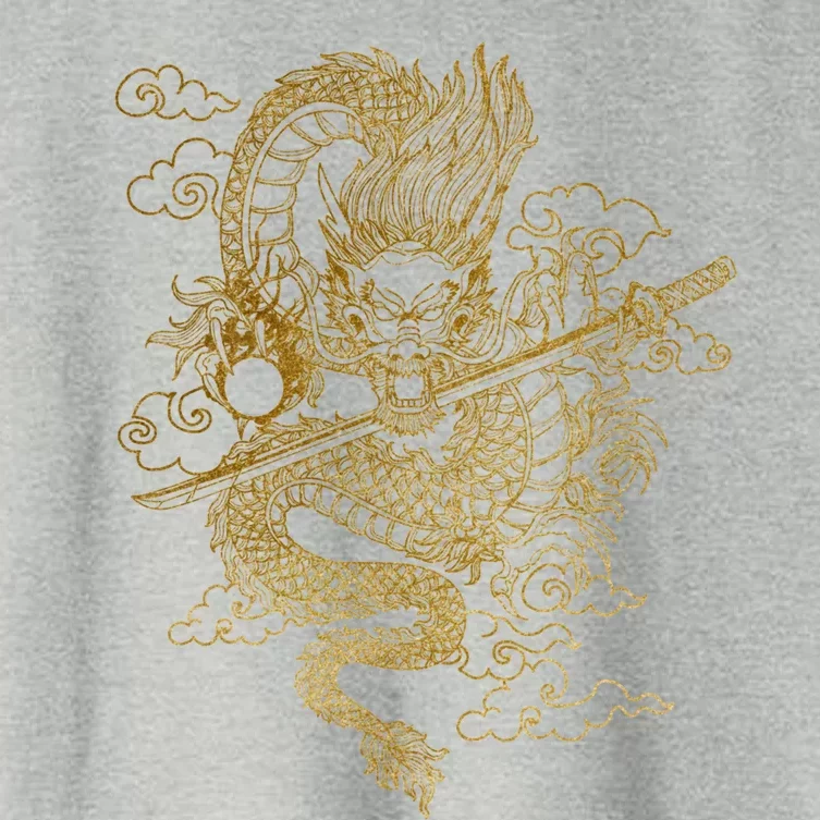 Gold Chinese Dragon With Black Background Women's Crop Top Tee