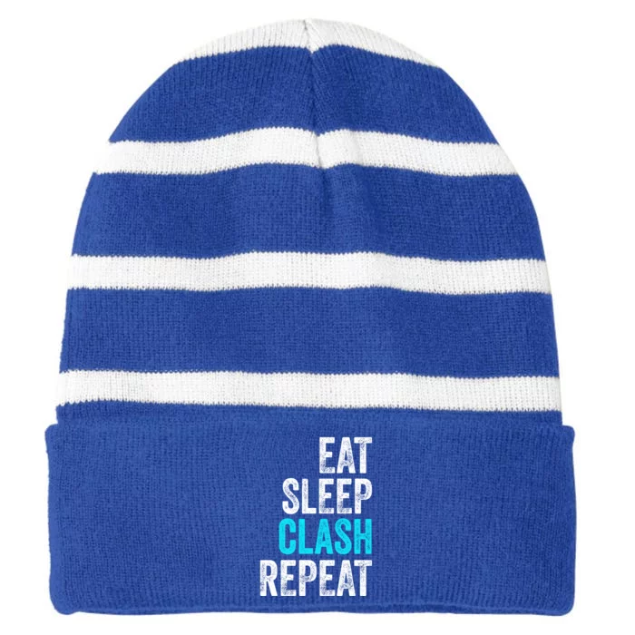 Gaming Clan Eat Sleep Clash Repeat Clans Vintage Great Gift Striped Beanie with Solid Band