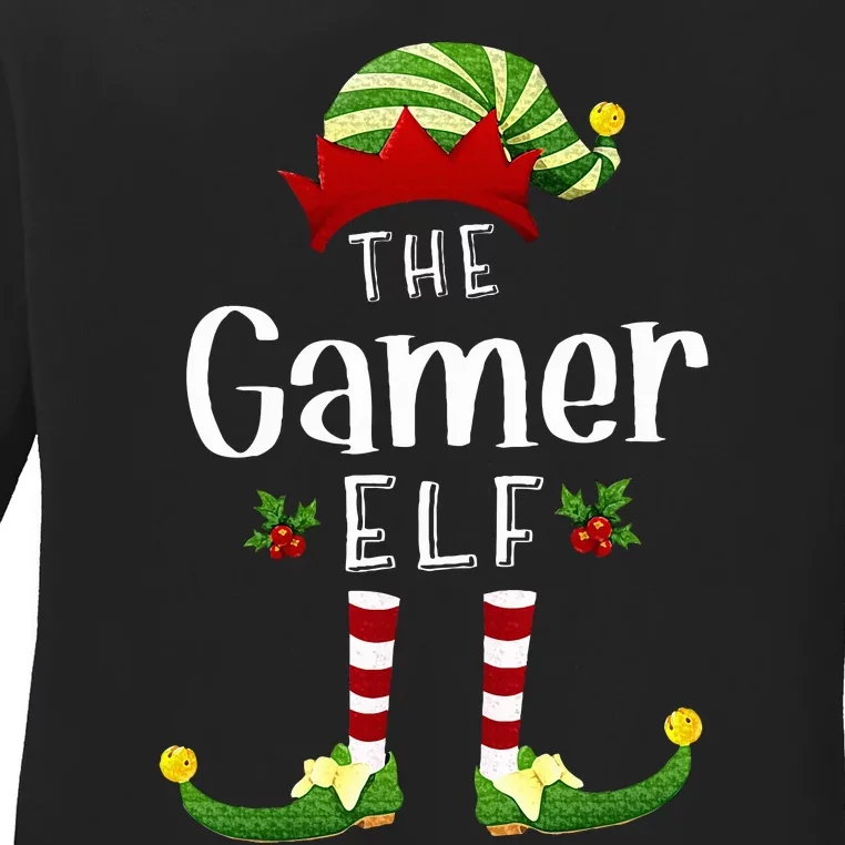 Gamer Christmas Elf Matching Pajama XMas Party Ladies Long Sleeve Shirt