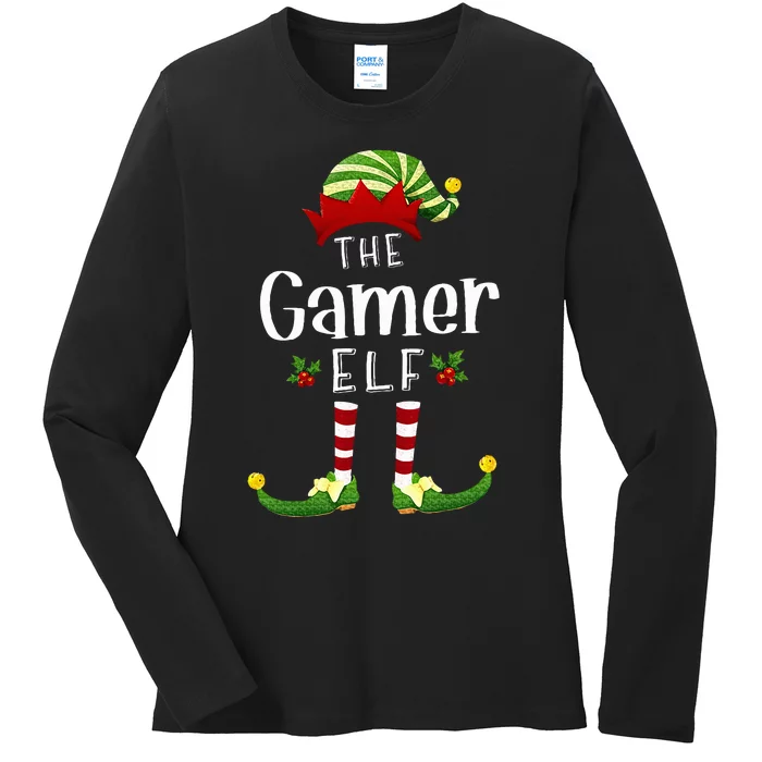 Gamer Christmas Elf Matching Pajama XMas Party Ladies Long Sleeve Shirt