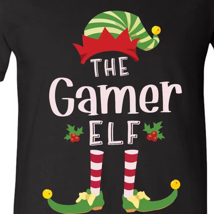 Gamer Christmas Elf Matching Pajama Xmas Party V-Neck T-Shirt