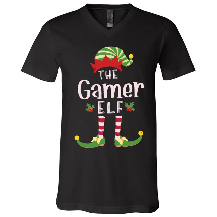 Gamer Christmas Elf Matching Pajama Xmas Party V-Neck T-Shirt