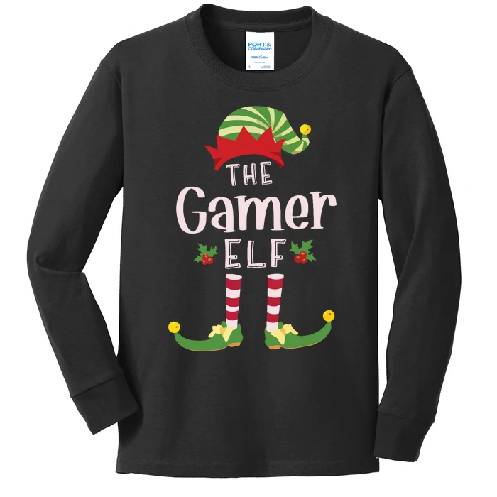 Gamer Christmas Elf Matching Pajama Xmas Party Kids Long Sleeve Shirt