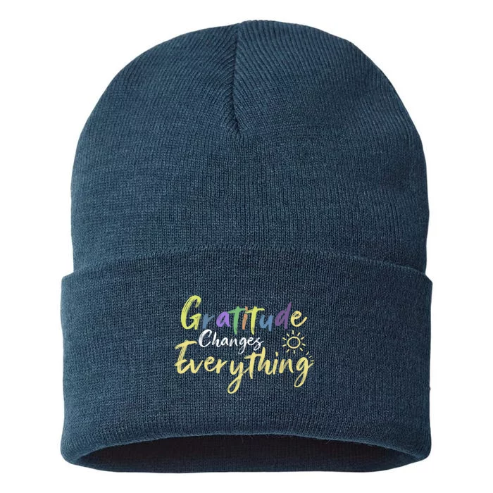 Gratitude Changes Everything Quote Positive Thankful Message Sustainable Knit Beanie