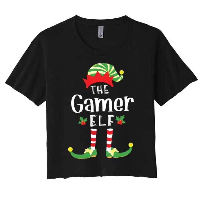 Gamer Christmas Elf Matching Pajama Xmas Party Women's Crop Top Tee