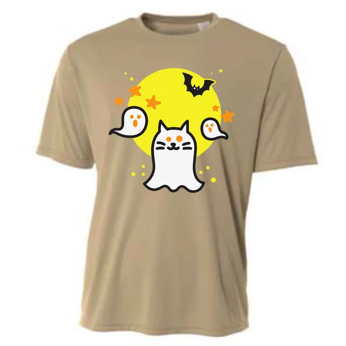 Ghost Cat Funny Halloween Costume For Women Cooling Performance Crew T-Shirt