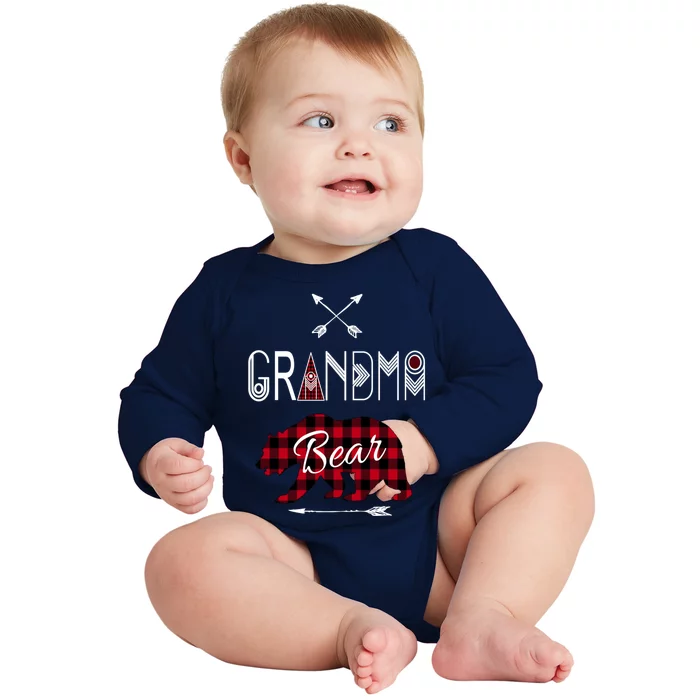 Grandma Cool Funny Gift Buffalo Plaid Family Camp Bear Baby Long Sleeve Bodysuit