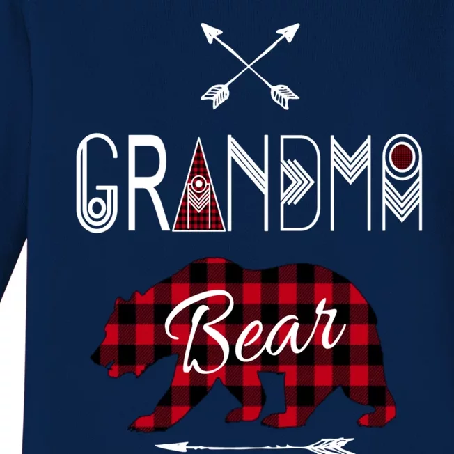 Grandma Cool Funny Gift Buffalo Plaid Family Camp Bear Baby Long Sleeve Bodysuit