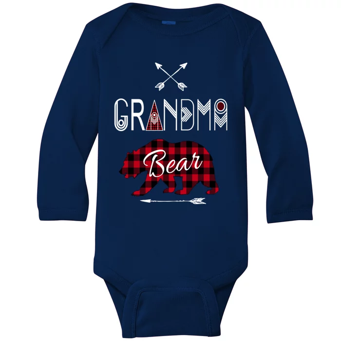 Grandma Cool Funny Gift Buffalo Plaid Family Camp Bear Baby Long Sleeve Bodysuit