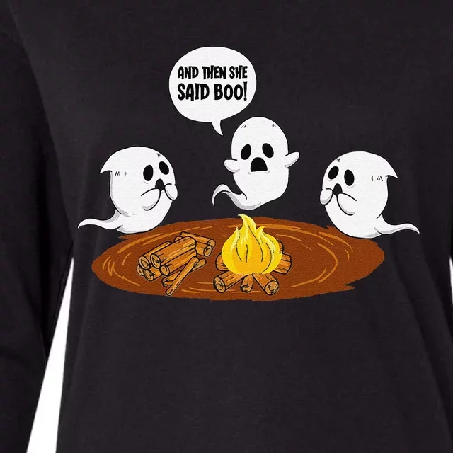 Ghost Campfire Funny Halloween Womens Cotton Relaxed Long Sleeve T-Shirt