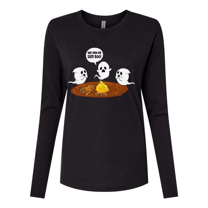 Ghost Campfire Funny Halloween Womens Cotton Relaxed Long Sleeve T-Shirt