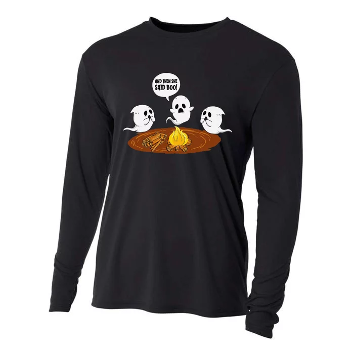 Ghost Campfire Funny Halloween Cooling Performance Long Sleeve Crew