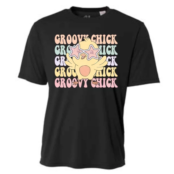 Groovy Chick Funny Retro Cute Chicken With Star Glasses Farming Farmer Cooling Performance Crew T-Shirt