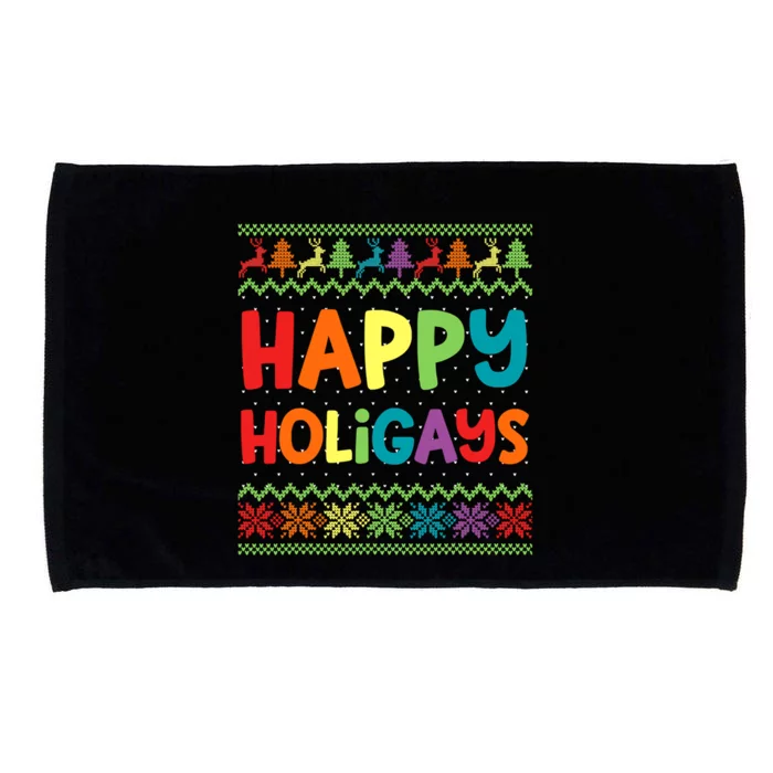 Gay Christmas Funny Lgbt Happy Holigays Ugly Rainbow Party Great Gift Microfiber Hand Towel