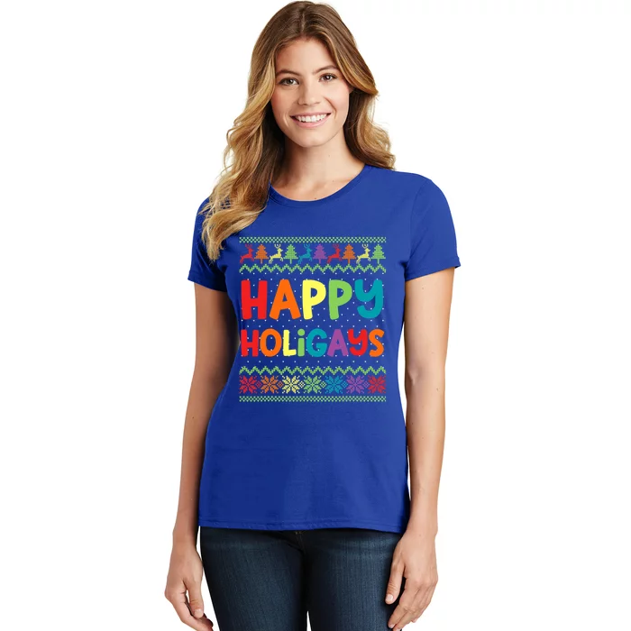 Gay Christmas Funny Lgbt Happy Holigays Ugly Rainbow Party Great Gift Women's T-Shirt